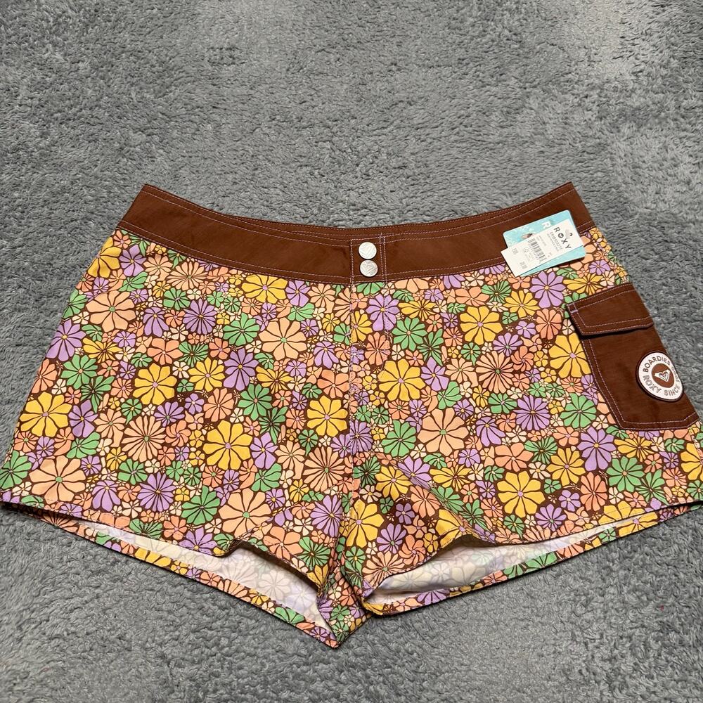 Roxy Swim Shorts Womens XL Brown Floral Cargo